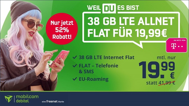 38 GB Telekom Allnet Flat für 19,99€